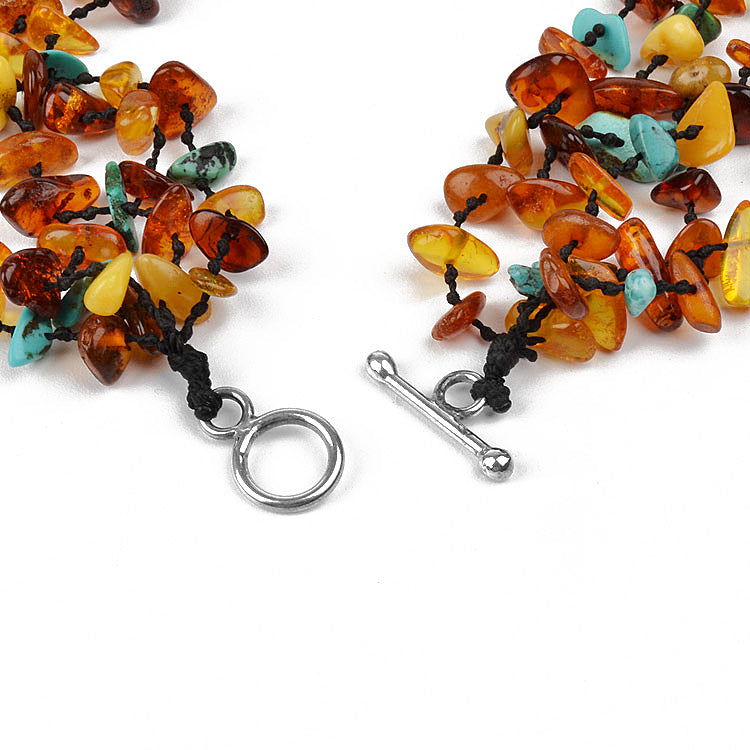 Multi-colored Amber and Turquoise Choker Necklace