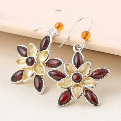 Cognac and Citrine Amber Floral Earrings