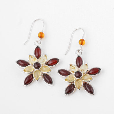 Cognac and Citrine Amber Floral Earrings