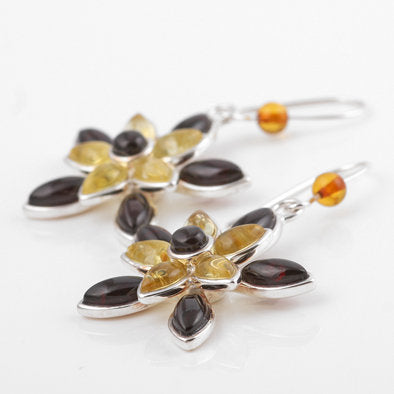 Cognac and Citrine Amber Floral Earrings
