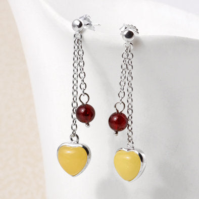 Butterscotch and Cherry Amber Heart Earrings