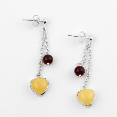 Butterscotch and Cherry Amber Heart Earrings