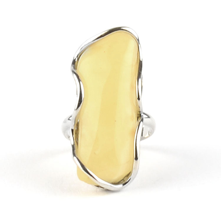 Silver Wave Butterscotch Amber Ring