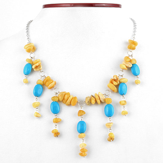 Turquoise & Butterscotch Amber Necklace