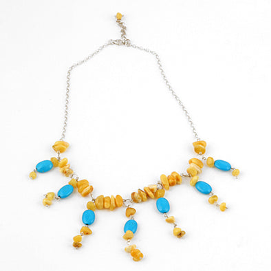 Turquoise & Butterscotch Amber Necklace