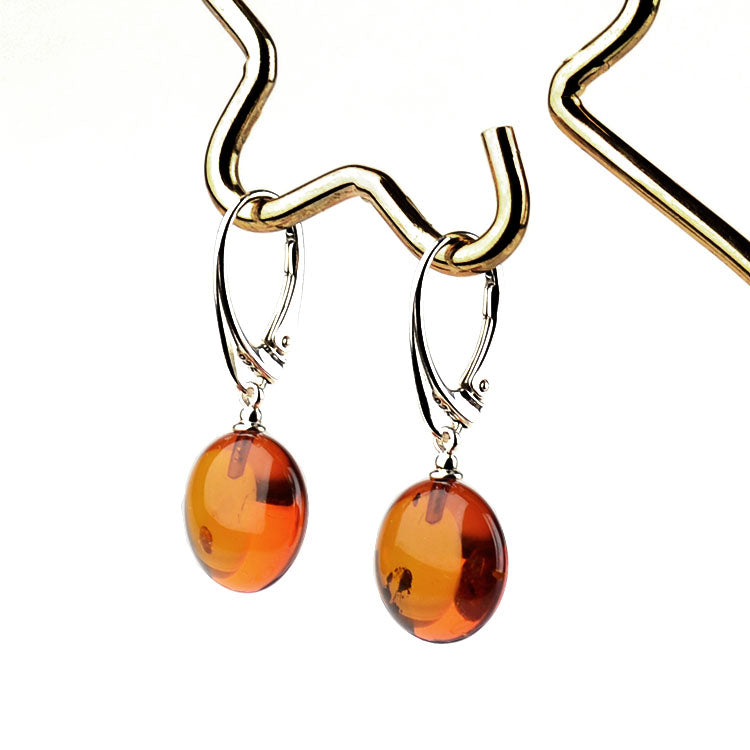 Honey and Silver Amber Drop Earrings