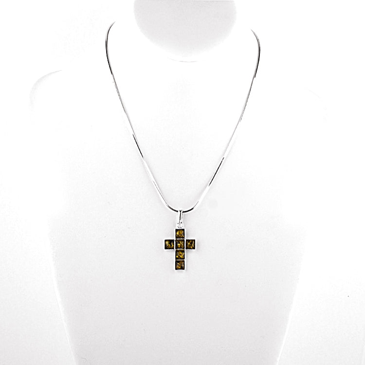 Unisex Green Amber Cross Pendant