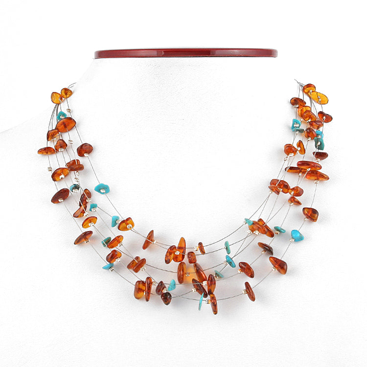 Amber and Turquoise Lace Amber Necklace