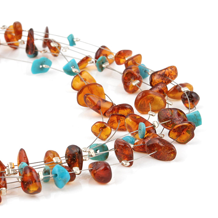 Amber and Turquoise Lace Amber Necklace