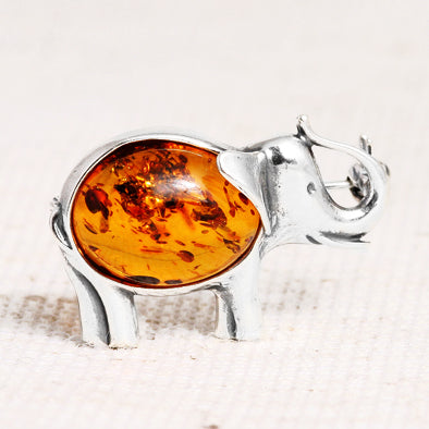Amber in Silver Elephant Pin