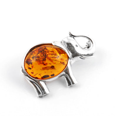 Amber in Silver Elephant Pin