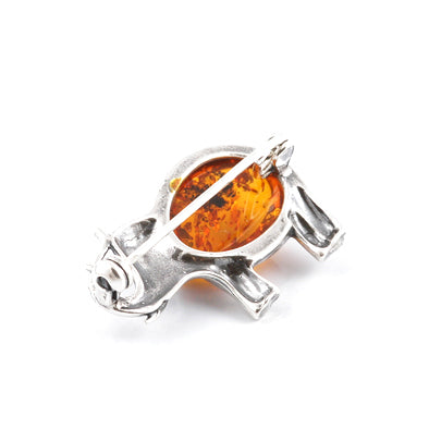 Amber in Silver Elephant Pin