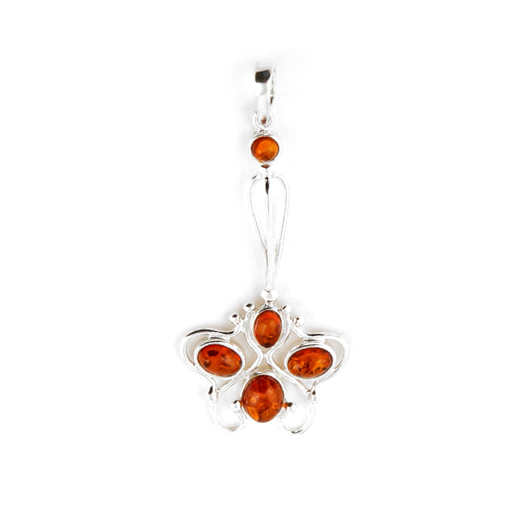 Floral Filigree Amber Silver Pendant
