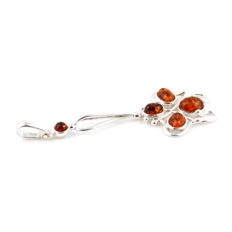 Floral Filigree Amber Silver Pendant
