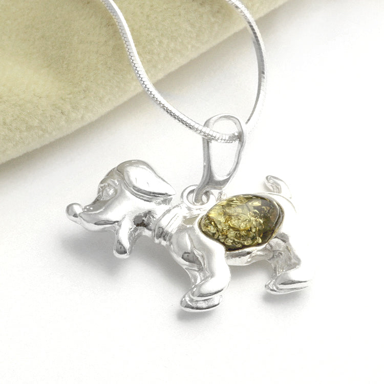 Green Amber Dog Pendant