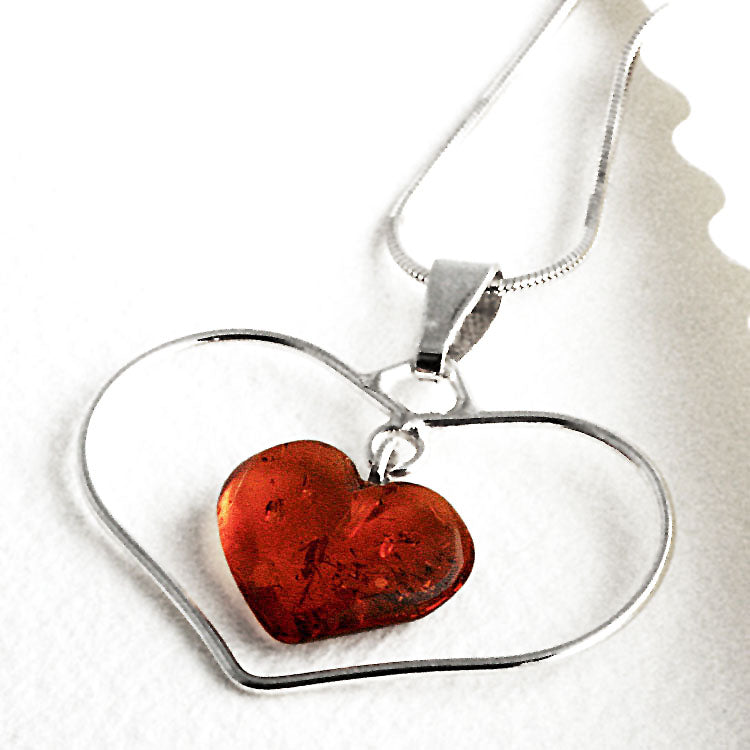 Dangling Heart Amber Pendant