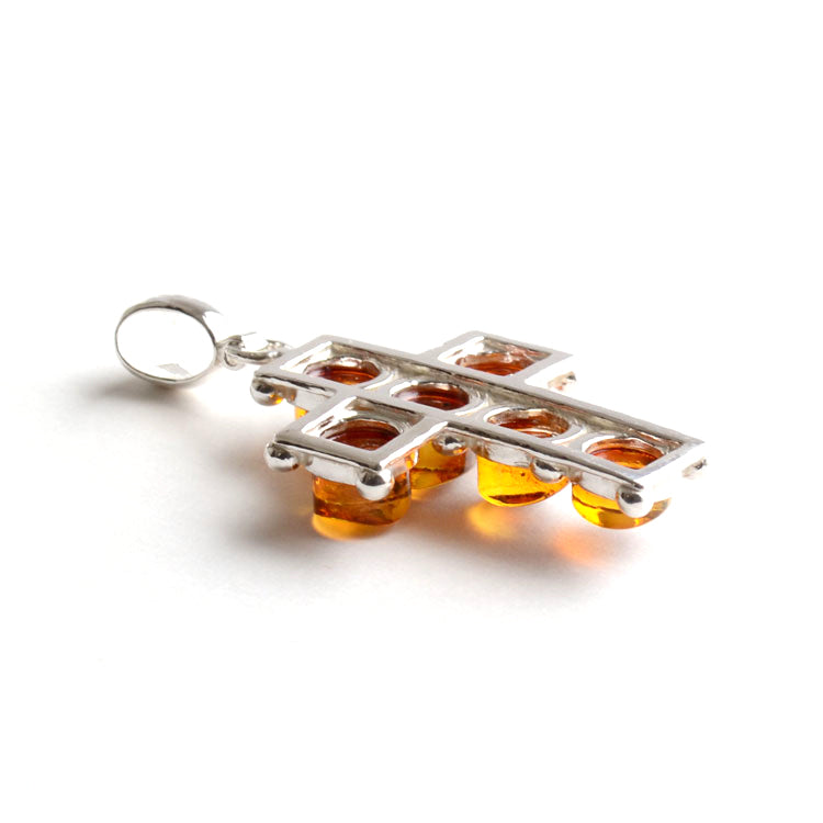 Six Stones of Honey Amber Cross Pendant