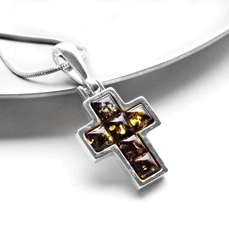 Green Amber Cross Pendant