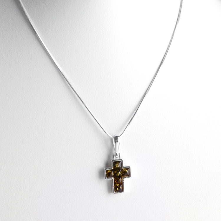 Green Amber Cross Pendant