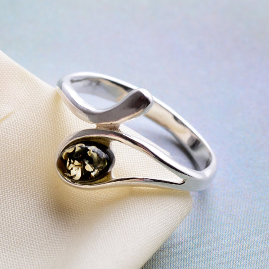 Green Amber Bead Ring