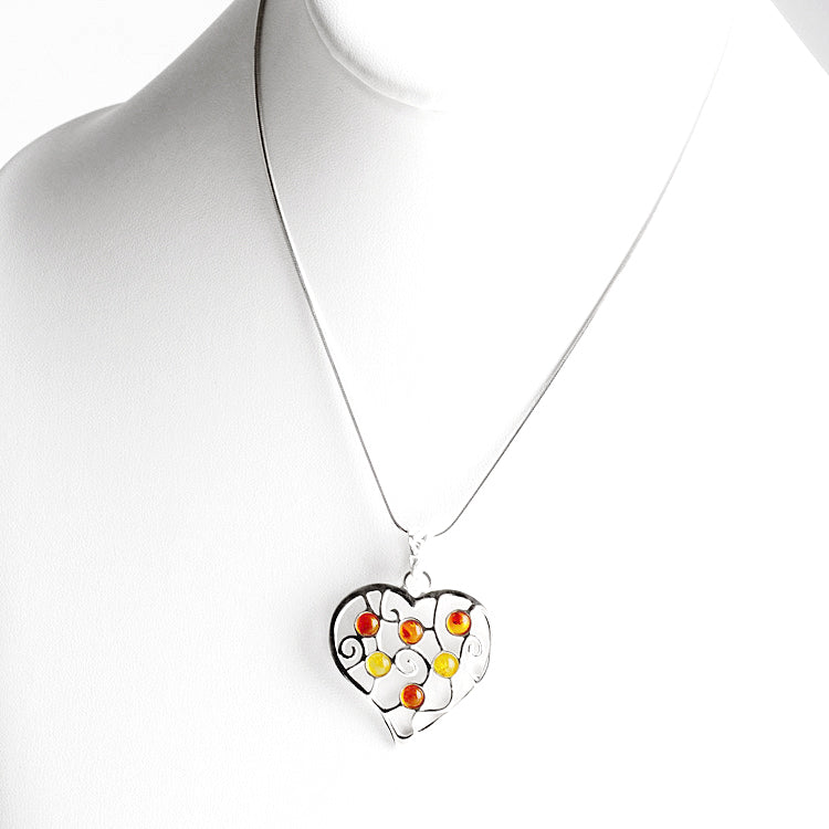 Silver Heart Filigree With Amber Pendant