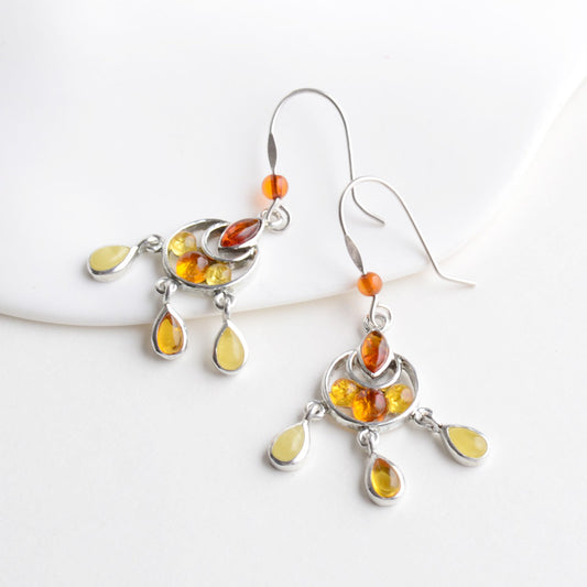 Dangling Amber & Silver Earrings