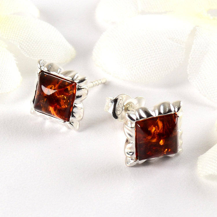 Amber Square - Stud Earrings