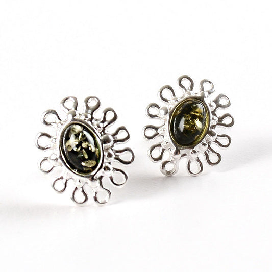 Dainty Green Amber Earrings - Studs