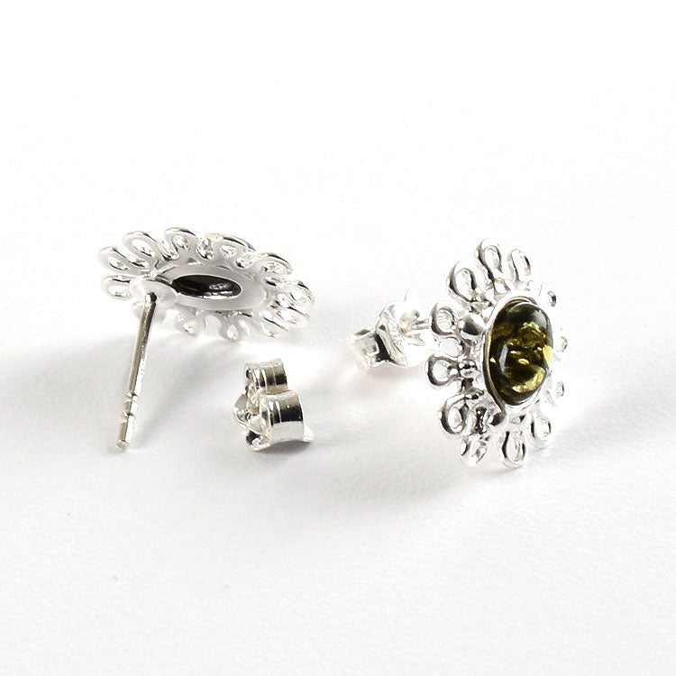 Dainty Green Amber Earrings - Studs