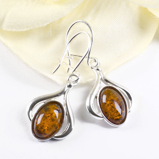 Amber Oval in Silver Earrings