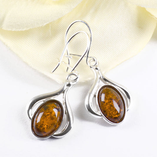 Amber Oval in Silver Earrings