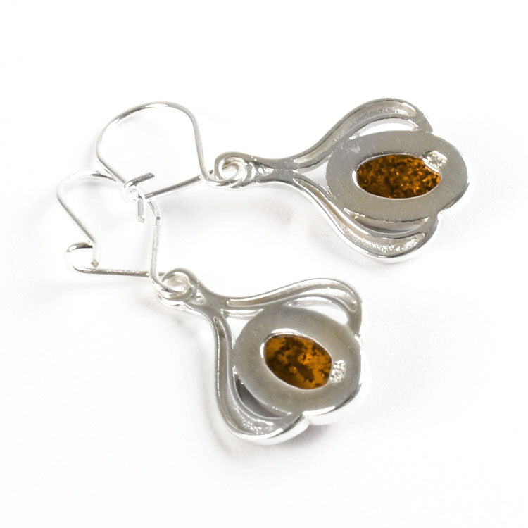 Amber Oval in Silver Earrings