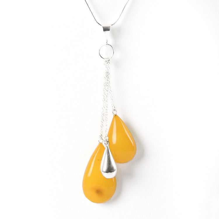 Butterscotch Amber And Silver Drops Pendant