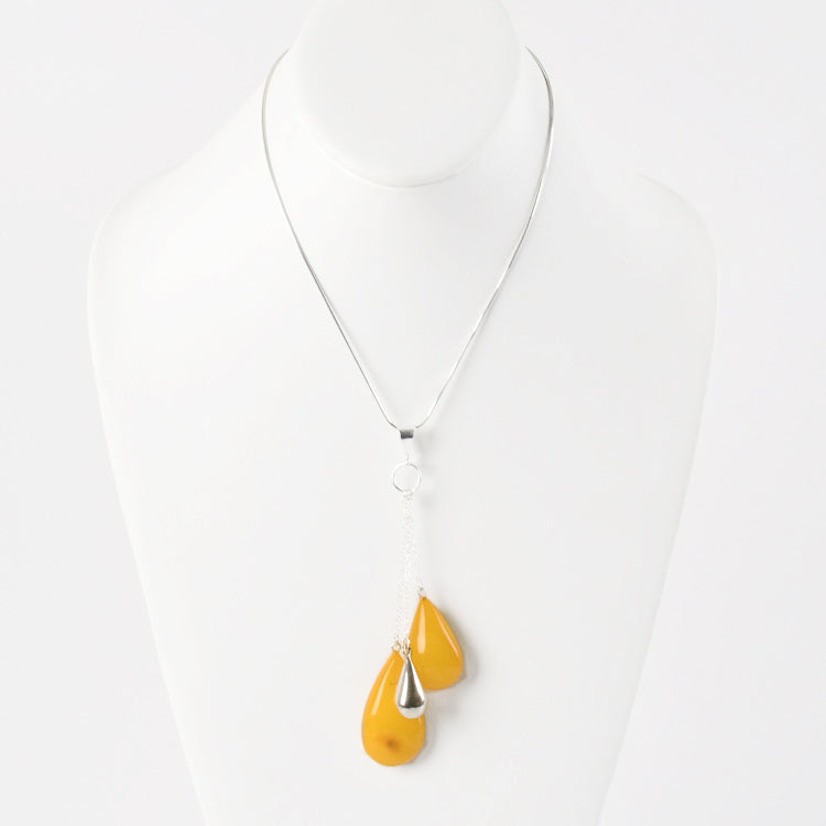 Butterscotch Amber And Silver Drops Pendant
