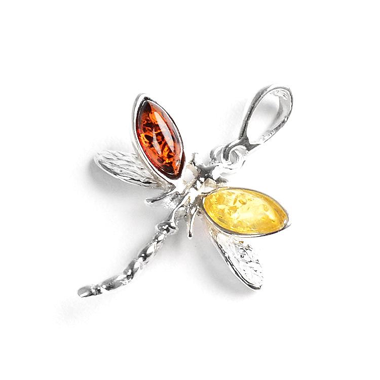 Dragonfly Pendant - Amber & Silver