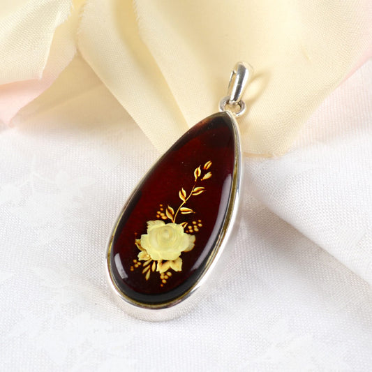 Rose Intaglio Amber Pendant