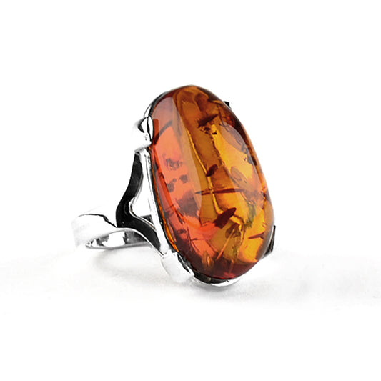 Four Prongs Dark Honey Amber Ring