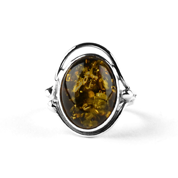 Ornate Design Green Amber Ring
