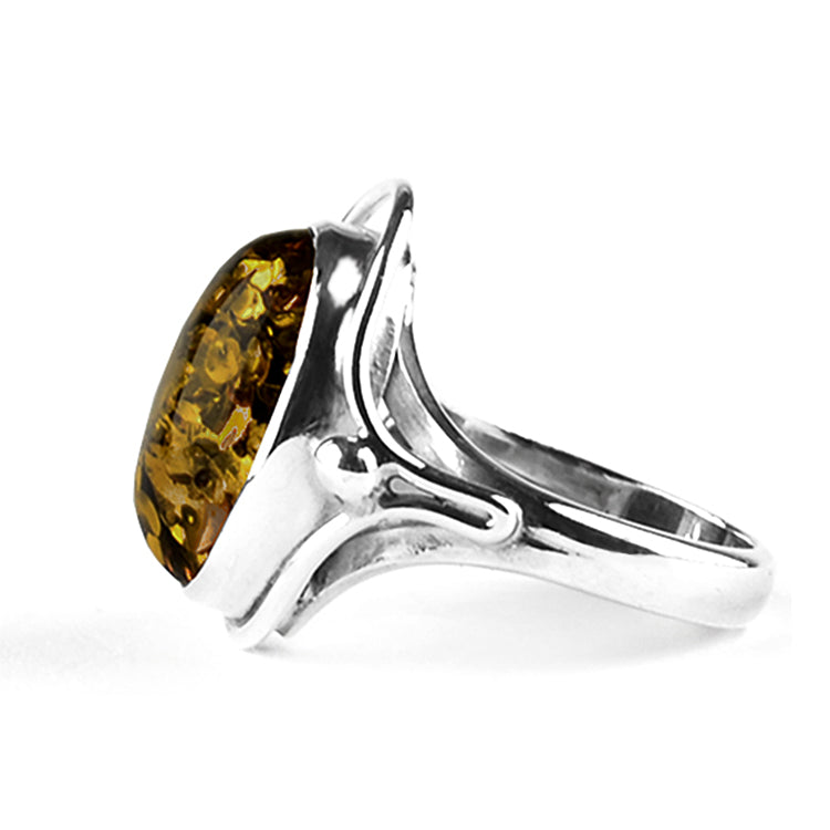 Ornate Design Green Amber Ring