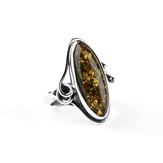 Artisan Green Amber Silver Ring