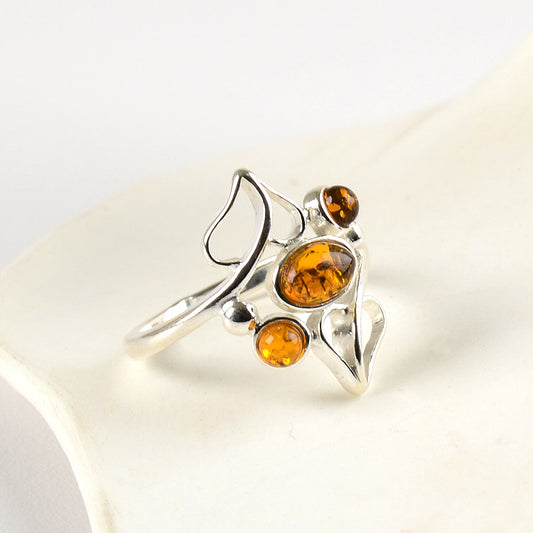Delicate Heart Amber Ring