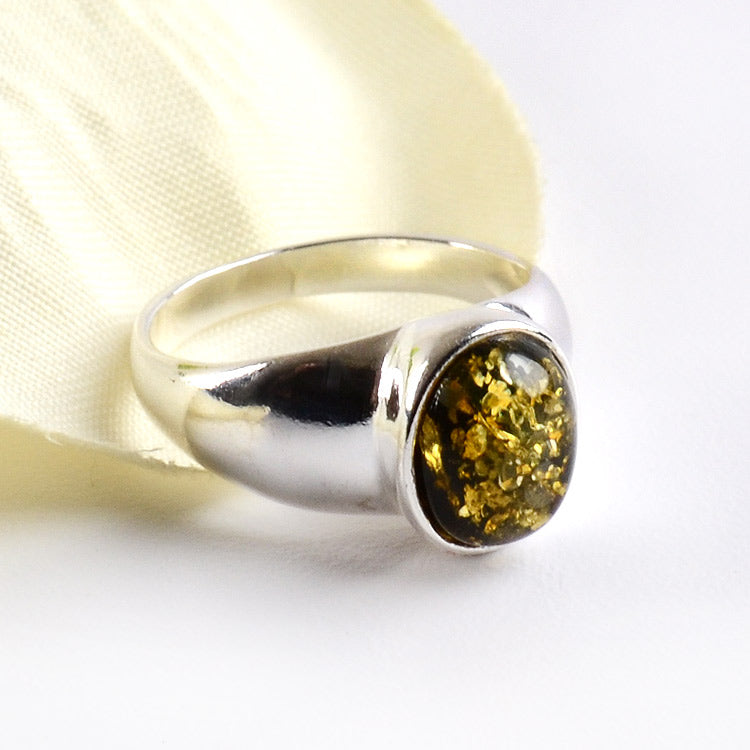 Green Amber Oval Ring