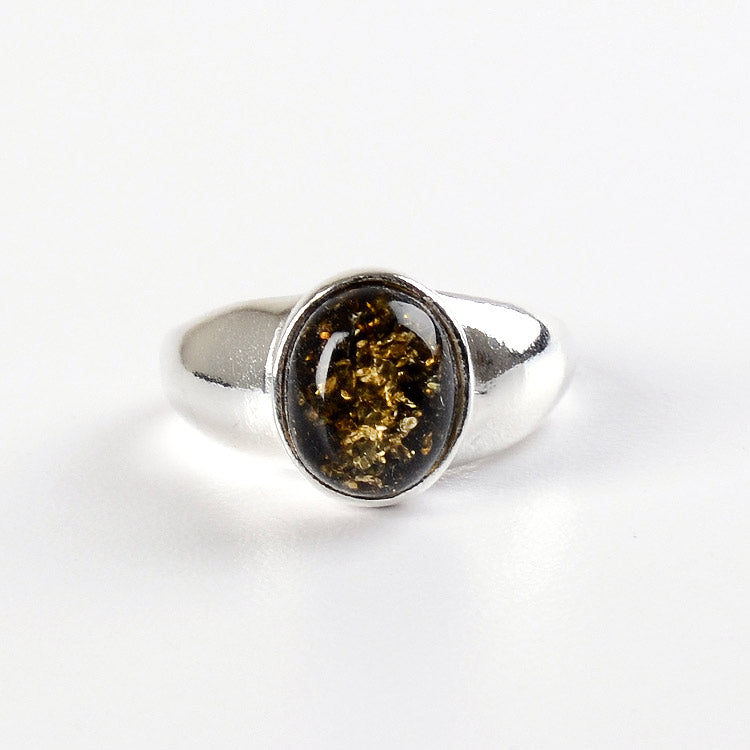 Green Amber Oval Ring