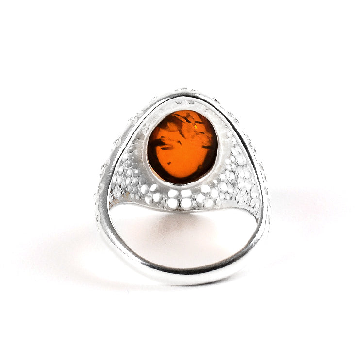 Silver & Amber Oval Ring