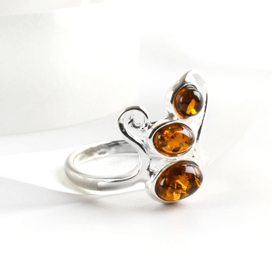 Delightful Three Amber Stones Ring