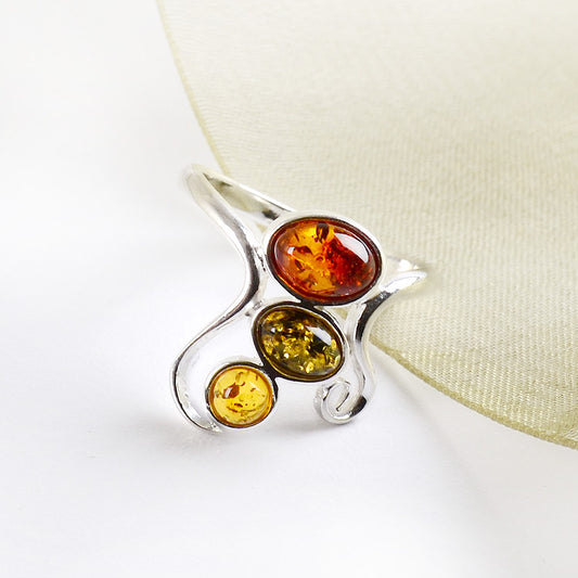 Colorful Amber & Silver Swirl Ring