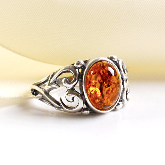 Stylish Amber & Silver Ring