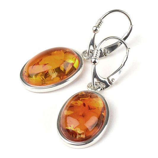 Classic Honey Amber Silver Earrings