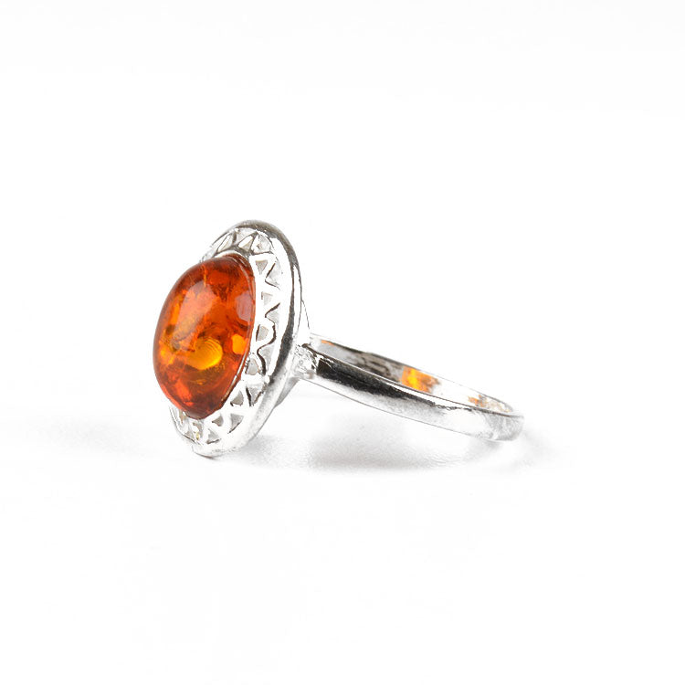 Amber Oval with Stylized Silver Ring