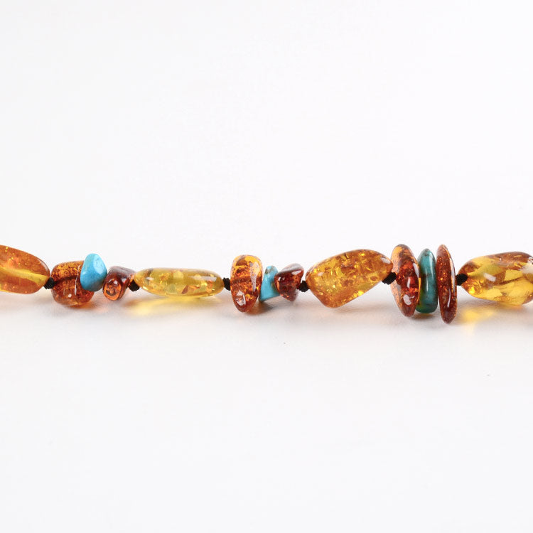 28" Amber And Turquoise Nuggets Necklace